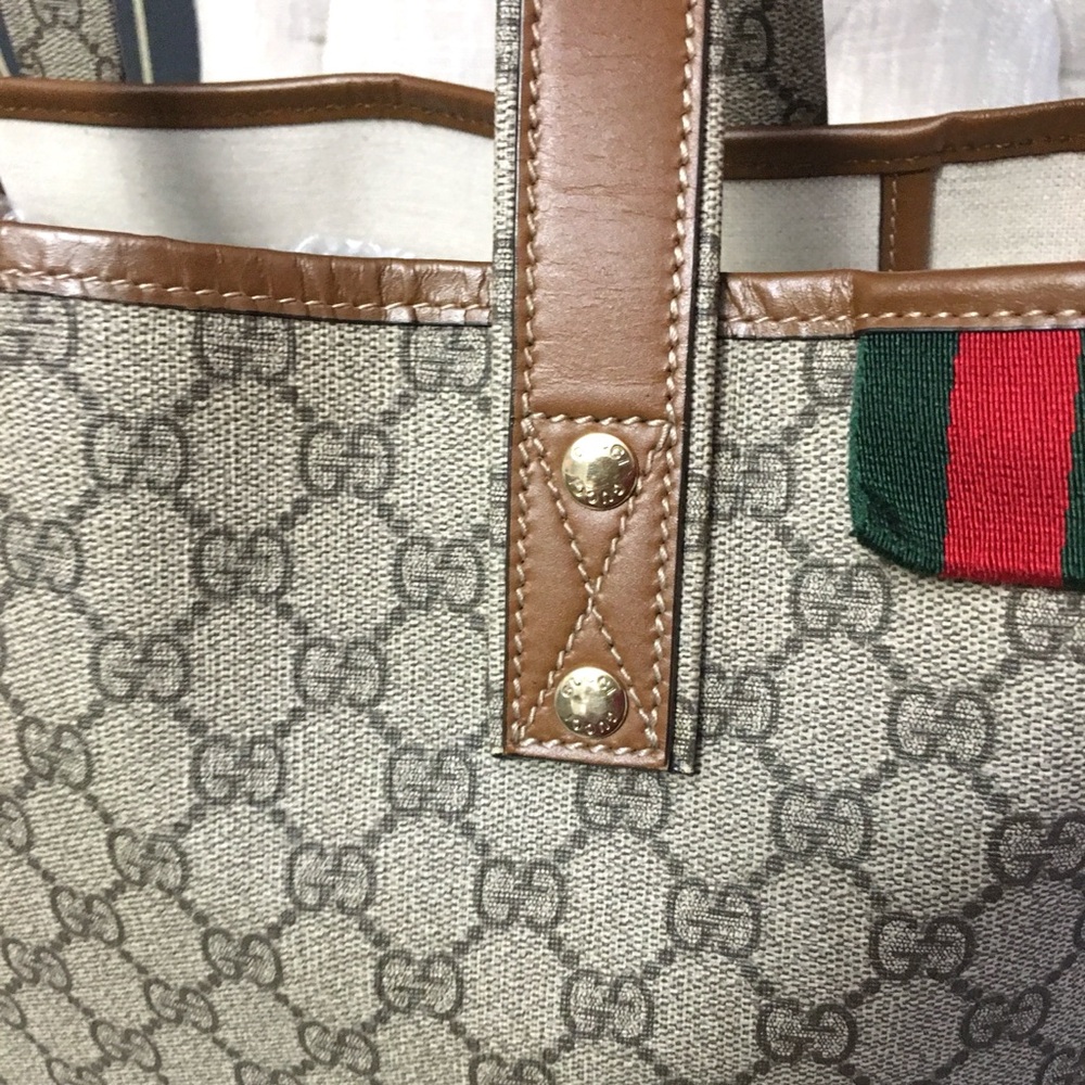 Gucci authentic brown monogram coated canvas tote bag - Picture 12 of 16